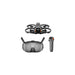 Drone, goggles, and remote control on a white background