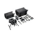 Black drone kit with various components on a white background