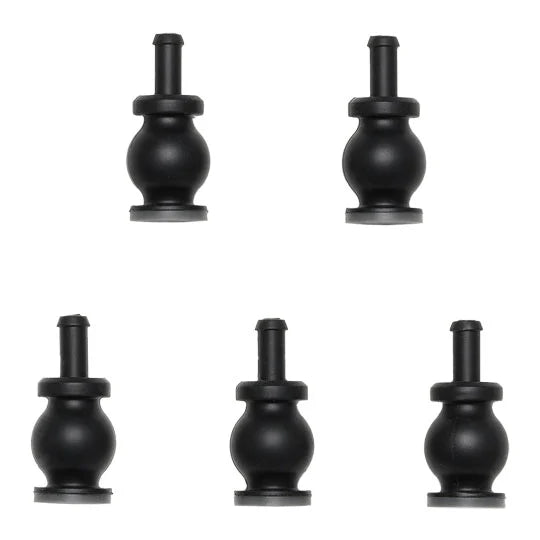 Set of six black cylindrical objects on a white background