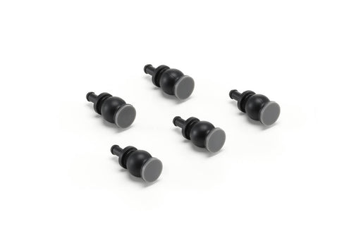Six black cylindrical objects on a white background
