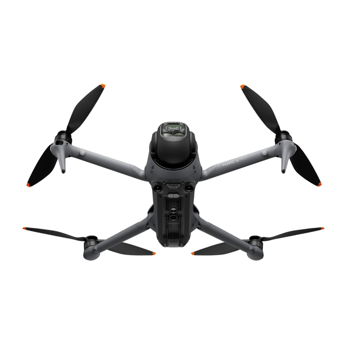Black drone with propellers on a white background