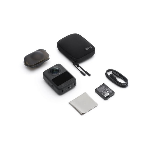 Osmo action camera with accessories on a white background