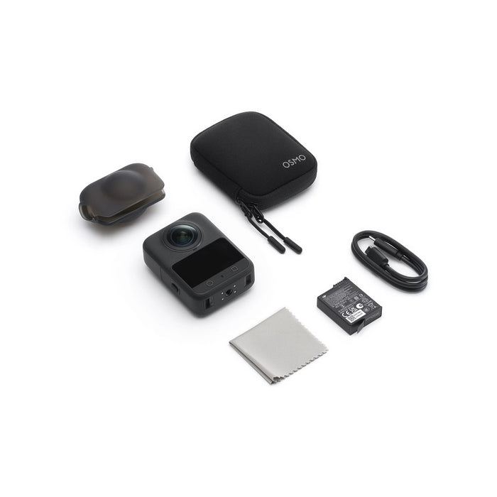 Osmo action camera with accessories on a white background