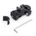 Black bike handlebar mount with a tool on a white background