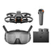 DJI drone package with goggles, remote control, and battery on a white background