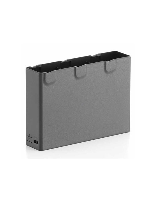 Gray battery pack with charging ports on a white background