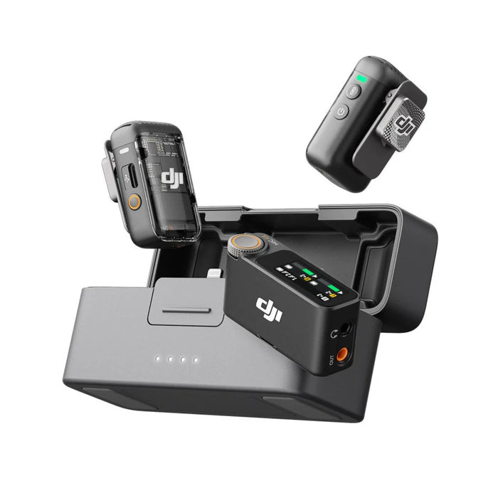 DJI device with charging station and remote control on a white background