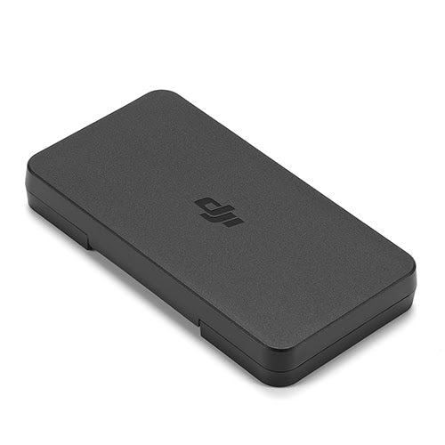 Black rectangular device with a logo on a white background