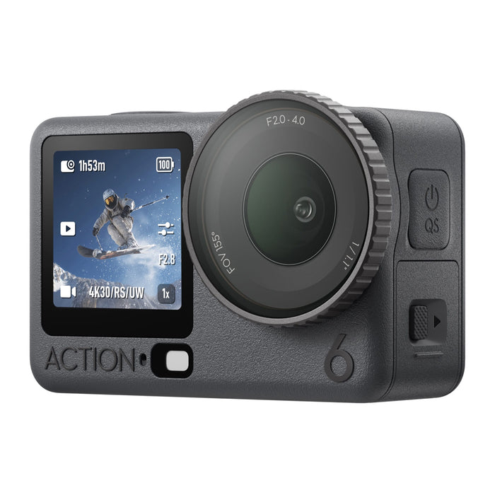 Action camera with display screen on a white background