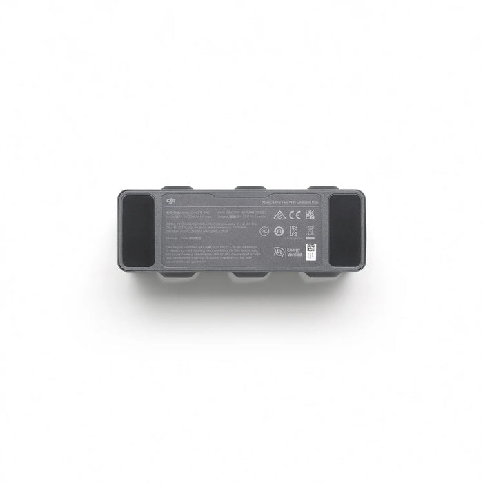 Black battery pack with label on a white background